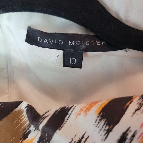 Vintage 90s Sleeveless Boatneck Sheath Dress 10 Orange Brown Abstract Mod USA - Picture 10 of 13